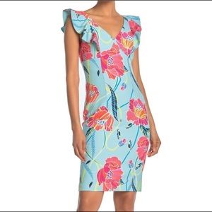 Trina Turk Linzy Flutter Slv Floral Sheath Dress